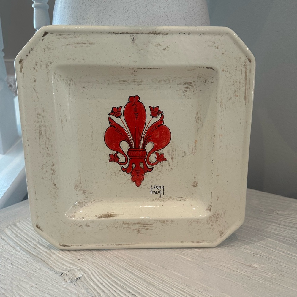 Handmade Italy Cream and Red Decorative Plate